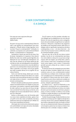 Imagem da página da esquerda da publicação Festival ES de Dança 2012