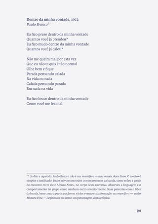 Imagem da página da direita da publicação Os Mamíferos: crônica biográfica de uma banda insular